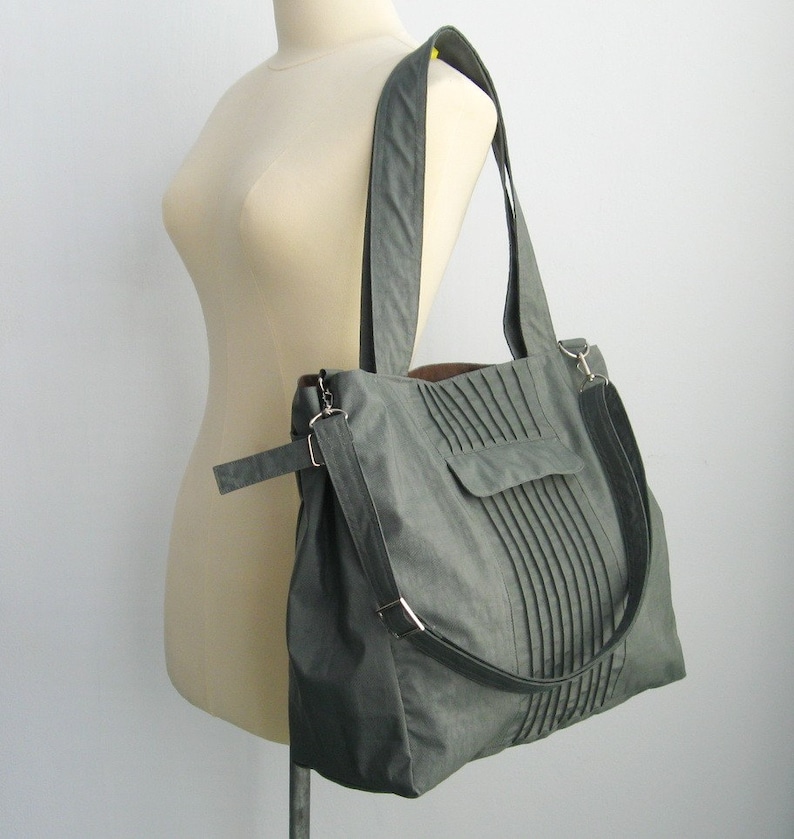 Grey Water-Resistant Bag, diaper bag, gym bag, cross body, roomy tote, shoulder bag, messenger bag, everyday bag, gift for women Carrie image 4