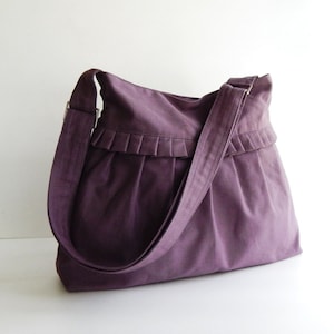 Plum Canvas Ruffle canvas Bag, shoulder bag, women crossbody bag, durable messenger bag, custom made bag, Travel bag, everyday bag SHANNON image 1