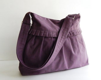 Plum Canvas Ruffle canvas tas, schoudertas, vrouwen crossbody tas, duurzame messengertas, op maat gemaakte tas, reistas, alledaagse tas - SHANNON