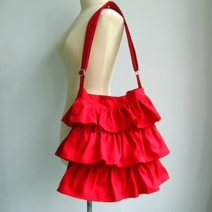 Sac à volants en sergé de coton rouge, sac messager, sac à bandoulière avec plis, sac mignon pour femme, sac élégant de tous les jours, sac sur mesure