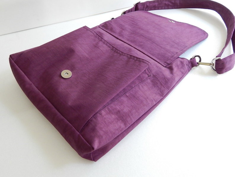 Deep Plum Water Resistant Nylon Messenger Bag Crossbody bag, small Travel bag, gift for women, light weight nylon bag with zipper Judith image 3