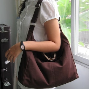 Sac en sergé de coton chocolat - Sac à langer, sac messager, sac de voyage, sac à bandoulière de tous les jours, sac femme - Carmen