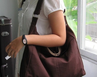 Bolso de sarga de algodón de chocolate - Bolso de pañales, Bolso mensajero, Bolso de viaje, bolso bandolera de todos los días, Las mujeres llevan todo el bolso - Carmen