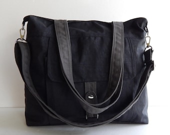 Water-Resistant Black Nylon Messenger Bag: Everyday Carry-All Tote, Made to Order - AIMEE