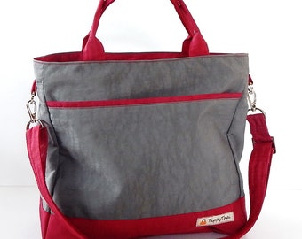 Water Resistant Nylon Tote Bag: Grey Red Crossbody Messenger Custom-made Bag, Everyday Use - CINDY