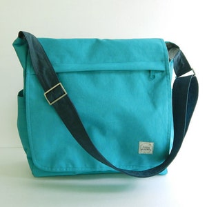 Bright Teal messenger bag, water resistant, carry all bag, diaper bag, travel bag, overnight bag, laptop bag, school bag - MILAN