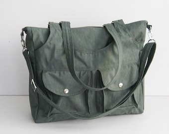 Grey Water-Resistant Bag - 3 Compartments, messenger bag, cross body bag, tote, diaper bag, shoulder bag, all purpose bag for women - JILL