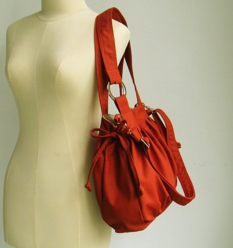 Burnt orange canvas crossbody bag, diaper bag with adjustable strap, handbag gift for her, women messenger bag, travel hobo bag Pumpkin image 4