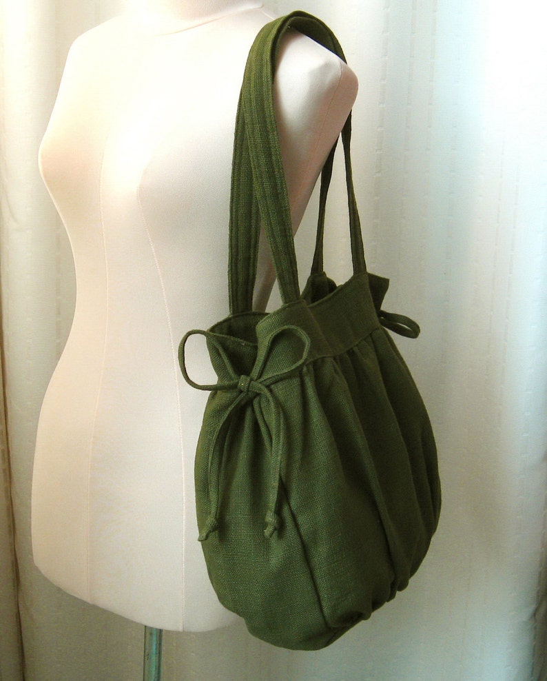 Forest Green Hemp Bag, women purse, tote, everyday bag, work bag, shoulder bag, carry all bag, natural fiber bag, light weight bag MANDY image 3