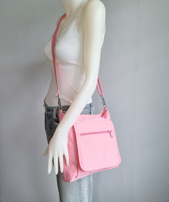 Pink Water Resistant Nylon Messenger Bag - Shoulder Bag Pink Water Resistant Nylon Messenger Bag - Shoulder Bag