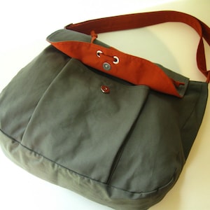 Grey Canvas Messenger bag, School Bag, Diaper Bag, Crossbody bag, Laptop bag, Women bag with bow DIANA image 3