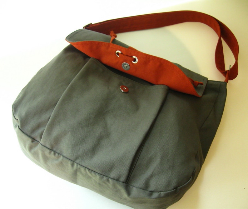 Grey Canvas Messenger bag, School Bag, Diaper Bag, Crossbody bag, Laptop bag, Women bag with bow DIANA image 3