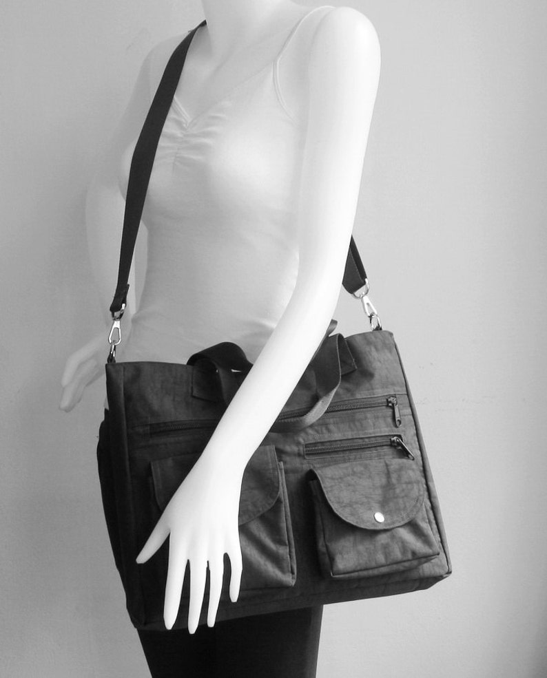 Water Resistant Nylon All purpose Bag, shoulder bag, tote, crossbody bag, diaper bag, zipper closure, handbag Claire image 3