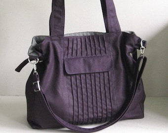 Deep Purple Canvas Tote, Everyday Crossbody Messenger Bag, Custom made travel bag - CARRIE