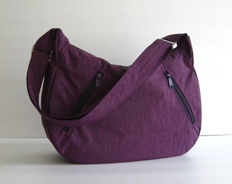 Deep Plum Water Resistant nylon Messenger Bag - Diaper bag, Travel bag, Crossbody bag,  women light weight bag, carry all bag - SANDRA