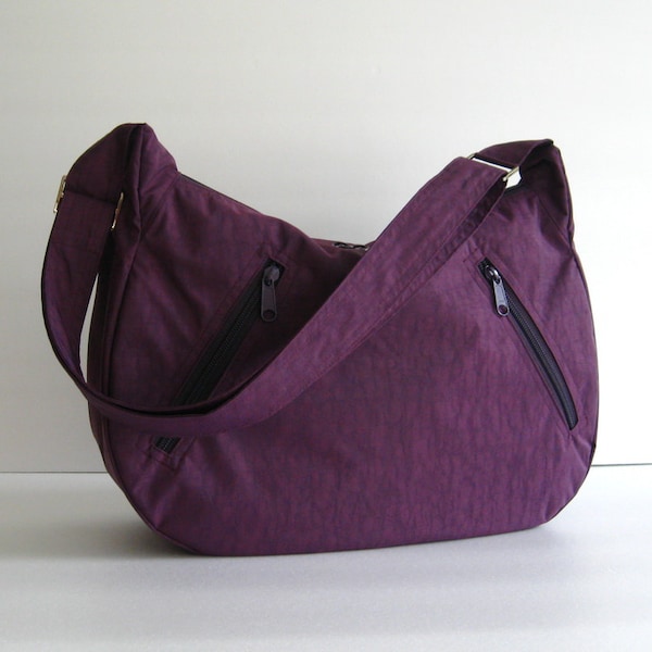 Deep Plum Nylon Messenger Bag - Water Resistant Crossbody Travel School Bag, Custom-made - SANDRA