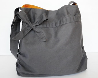 Grey Canvas Bag, light weight bag, women messenger bag, gift for women, bag with bow, Crossbody bag, shoulder bag, unique gift - DESSERT