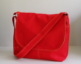 Bolso bandolera de sarga de algodón rojo, bolso escolar, bolso de viaje, bolso multiusos, bolso de noche, bolso unisex para llevar todo - BELLA