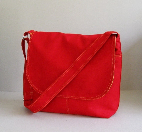 Red Cotton Twill Messenger Bag School Bag Travel Bag All -  Canada