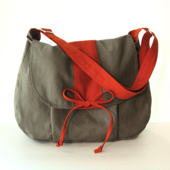 Grey Canvas Messenger Bag, 15" Laptop Crossbody, Women School Bag, Custom-made - DIANA