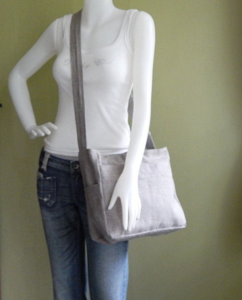 Natural Color Linen messenger bag, crossbody bag, everyday bag, zipper closure bag, gift for her, shoulder bag, made to order bag MELANIE image 4