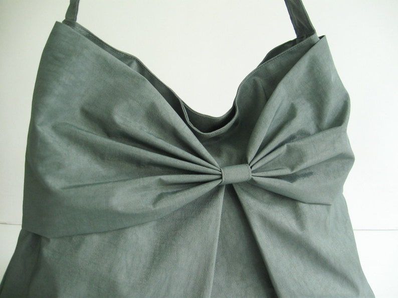 Grey Water-Resistant Bag, nylon, bow, light weight bag, crossbody bag, messenger bag, purse, shoulder bag, travel bag, gift for her Martha image 3