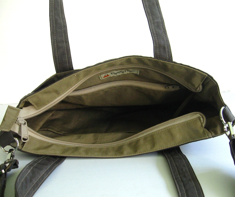 Chocolate Brown Water-Resistant nylon bag, tote, shoulder bag, everyday bag, messenger bag, many pockets bag, travel bag Tracy image 5