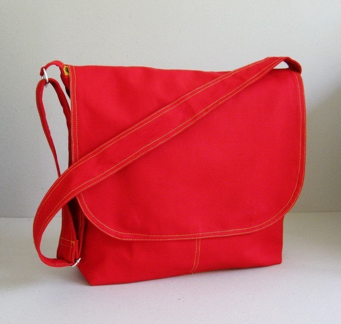 Sale Red Cotton Twill Messenger Bag tote shoulder bag Etsy