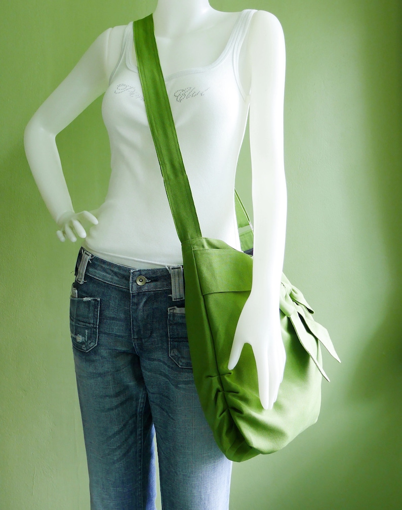 Pear Green Canvas Bag, women messenger bag, everyday bag with bow, crossbody bag, travel bag, gift for her JESSICA image 4