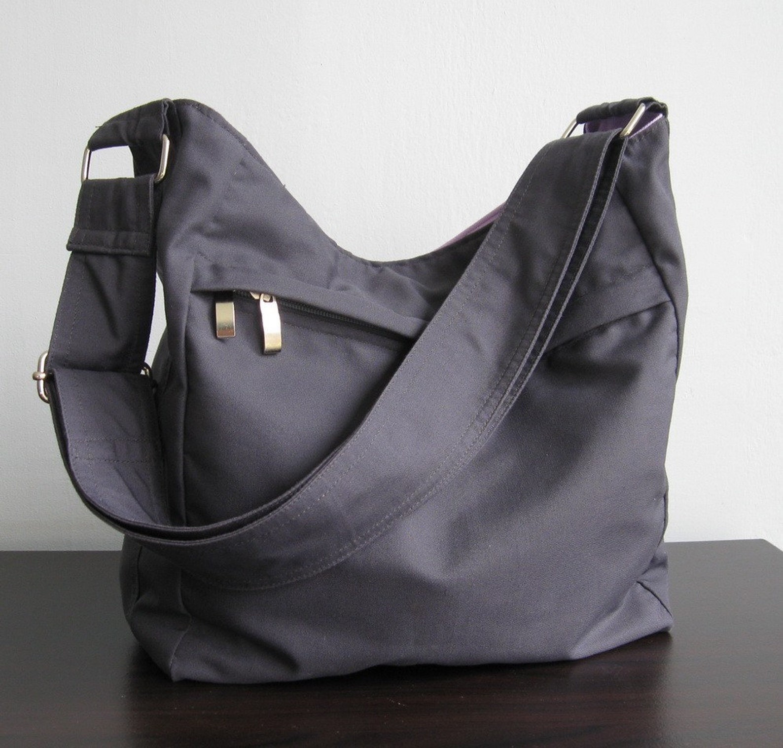 Grey Cotton Travel Hobo Bag Diaper Bag Zipper Closure Bag - Etsy