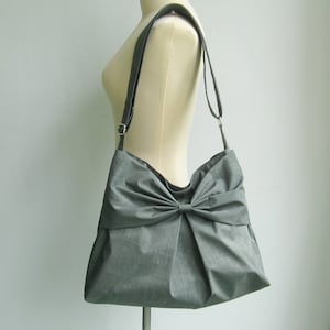 Grey Water-Resistant Bag, nylon, bow, light weight bag, crossbody bag, messenger bag, purse, shoulder bag, travel bag, gift for her Martha image 2