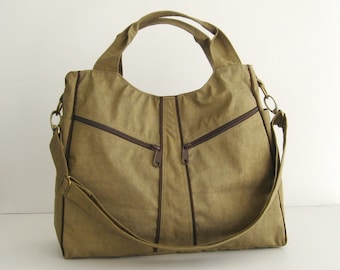 Bolsa de pañales de nailon resistente al agua, bolso bandolera color caqui - LittleAllison