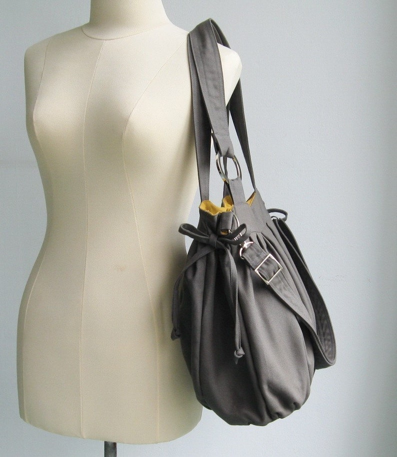 Grey canvas crossbody bag, small diaper bag with adjustable strap, shoulder bag, gift for her, messenger bag, travel hobo bag Pumpkin image 5