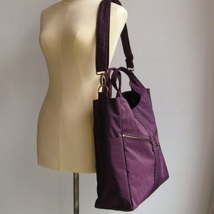 Water-Resistant Nylon in Deep Plum diaper bag, crossbody bag, messenger bag, laptop bag, zipper closure school bag, travel bag ALLISON image 2