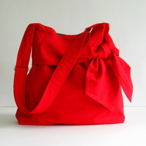 Red Cotton Twill Crossbody Bag, everday bag, messenger bag, bow, adjustable strap, shoulder bag, gift for women, travel bag Ninny image 4