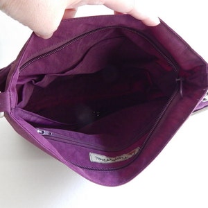Deep Plum Water Resistant Nylon Messenger Bag Crossbody bag, small Travel bag, gift for women, light weight nylon bag with zipper Judith image 5