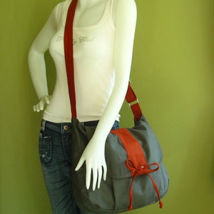 Grey Canvas Messenger bag, School Bag, Diaper Bag, Crossbody bag, Laptop bag, Women bag with bow DIANA image 2