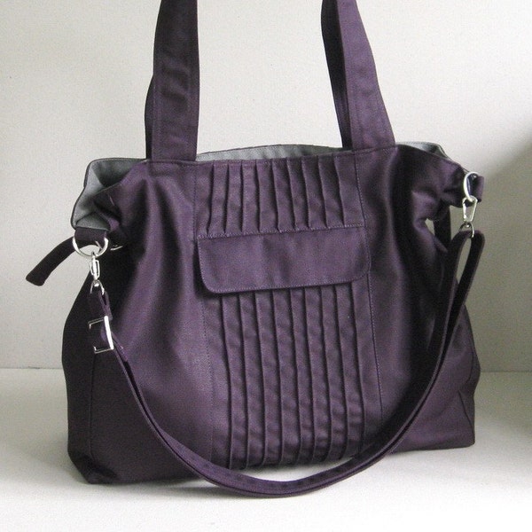 Deep Purple Canvas Lines Bag - Carrie