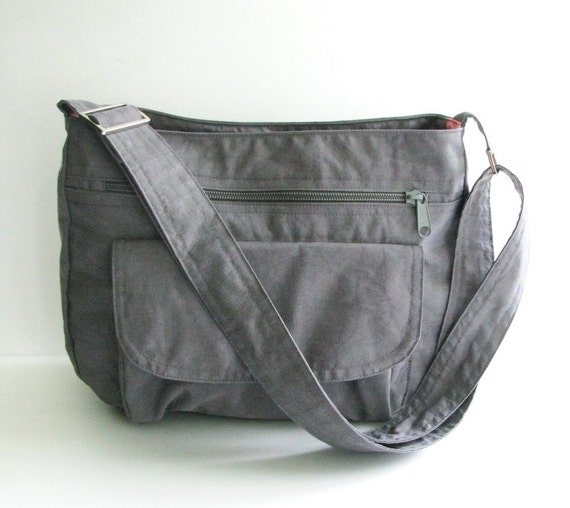 Grey Water Resistant Nylon Messenger Bag Shoulder Bag 