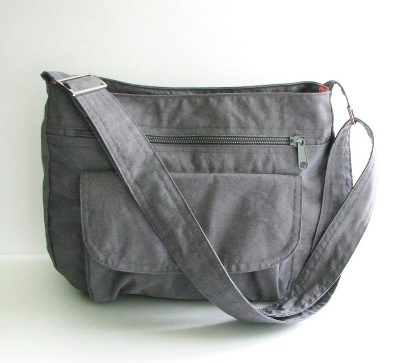 Grey Water Resistant Nylon Messenger Bag Shoulder bag, Crossbody bag, Travel bag, light weight bag, custom made women everyday bag PATTY image 2