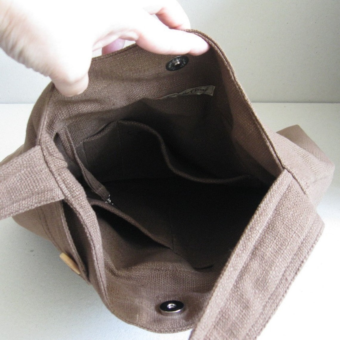 Brown Hemp fabric Bag shoulder bag women purse handbag Etsy