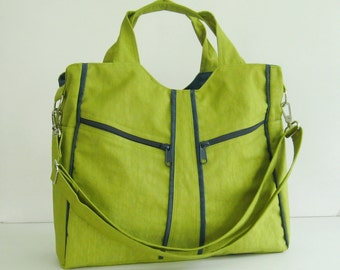 Appelgroene waterbestendige nylon schoudertas - Luiertas, tas, reistas, damestas, alle alledaagse tas - LIttleAllison