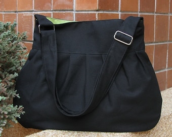 Zwarte canvas schoudertas met verstelbare riem