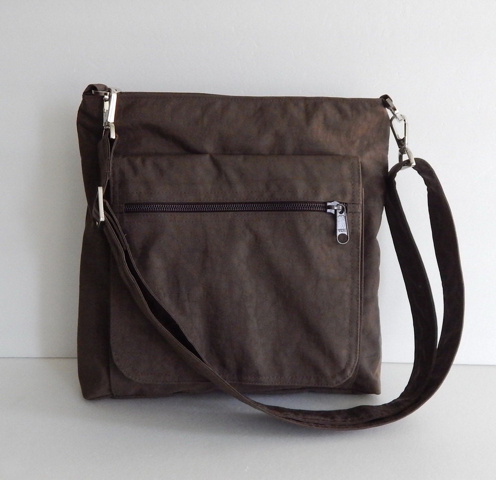 Chocolate Brown Water Resistant Nylon Messenger Bag Shoulder - Etsy ...