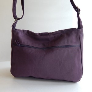 Plum Canvas Messenger bag, Crossbody bag, Laptop bag, women everyday bag, light weight custom made bag, canvas purse with flap ERIN image 2