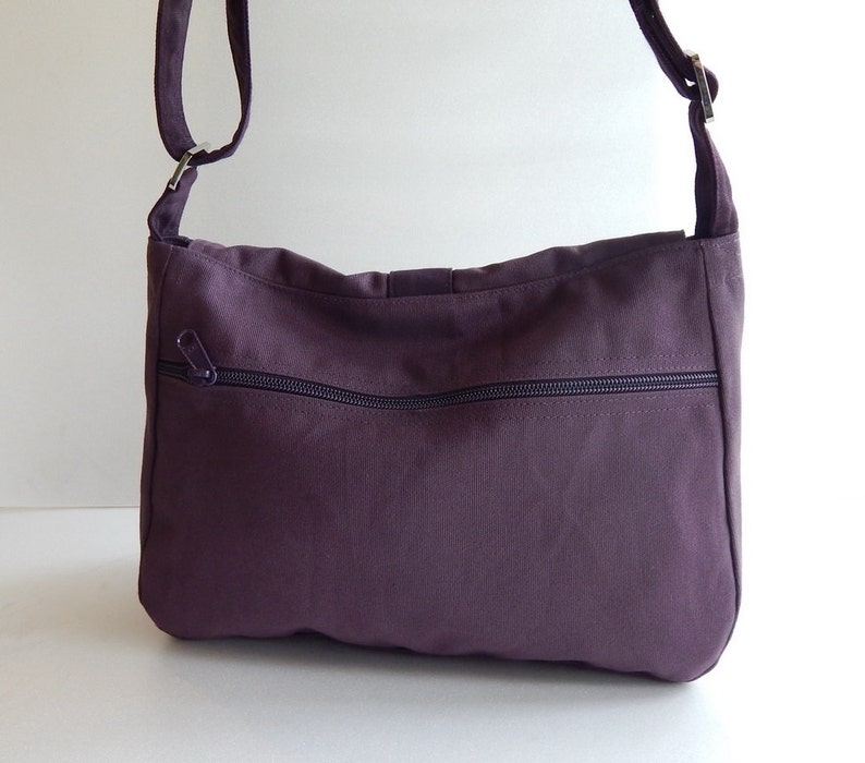 Plum Canvas Messenger bag, Crossbody bag, Laptop bag, women everyday bag, light weight custom made bag, canvas purse with flap ERIN image 2