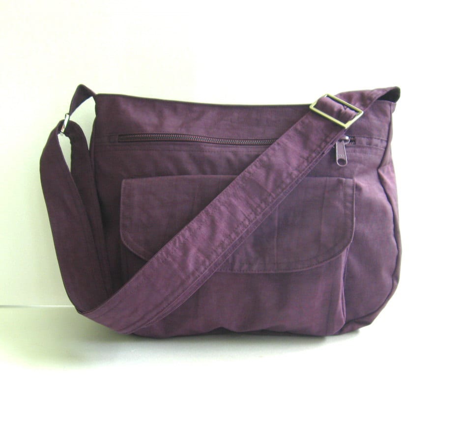 Water Resistant Nylon Messenger Bag, Crossbody strap nylon bag, everyday bag, Travel bag, zipper closure bag, light weight bag - PATTY
