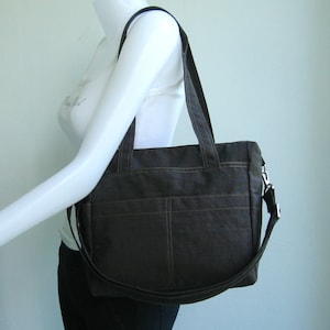Chocolate Brown Water-Resistant nylon bag, tote, shoulder bag, everyday bag, messenger bag, many pockets bag, travel bag Tracy image 4