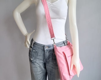 Pink Water Resistant Nylon Messenger Bag: Lightweight