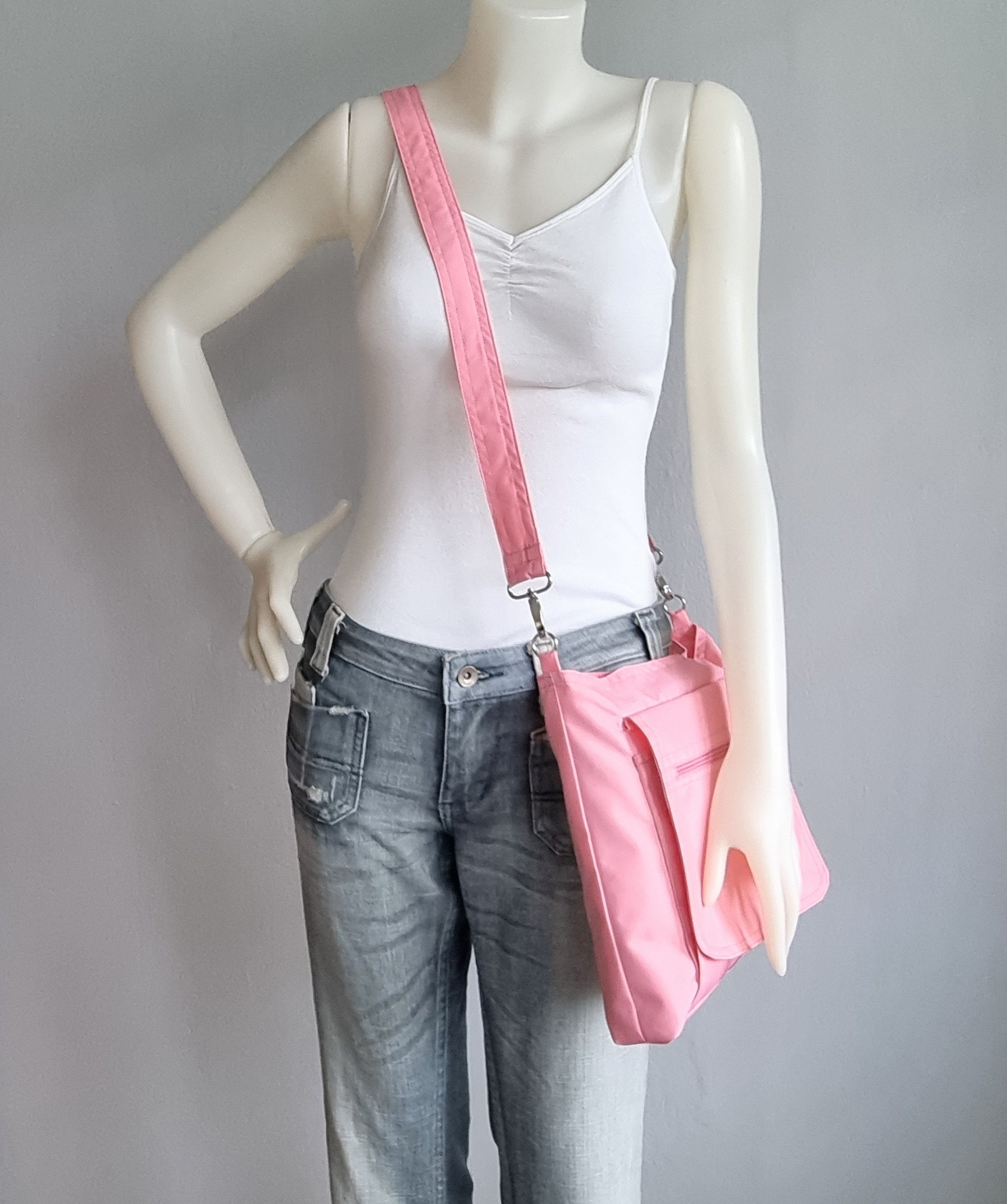 Pink Water Resistant Nylon Messenger Bag - Shoulder Bag